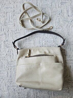 Valentina cream brown leather shoulder crossbody tote bag pockets women's purse